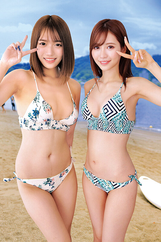 湘南の海で眩しく輝いているW水着ギャルにデカチン童貞君をプレゼント！？ヤバっマジで大きい（ ﾟДﾟ）ウブなデカマラにサマーガールもエチエチ発情wwスケベに優しくSEX教えながら「ヤッてみる？」まゆみひな友だち同士のお綺麗な若妻さん！タオル一枚童貞君と男湯に入って…